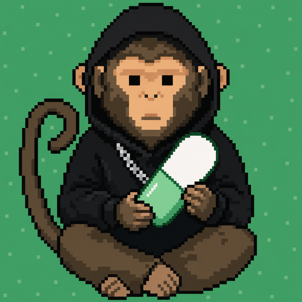 apeonpump, wearing a black hoodie with the hood up and a thin silver chain